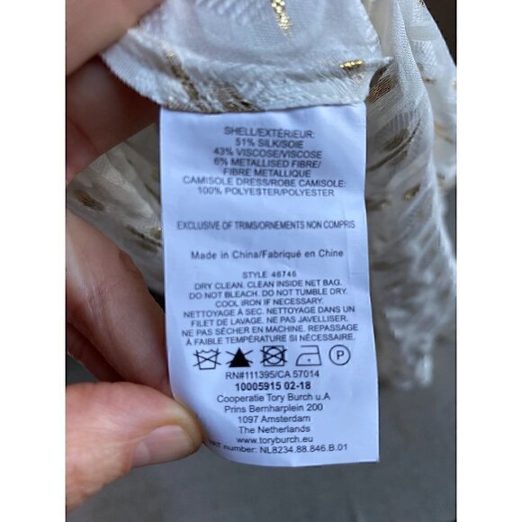 Tory Burch Jasmine Metallic Ruffle Dress 2 Piece with Slip size 2 Ivory & Gold - Picture 6 of 10